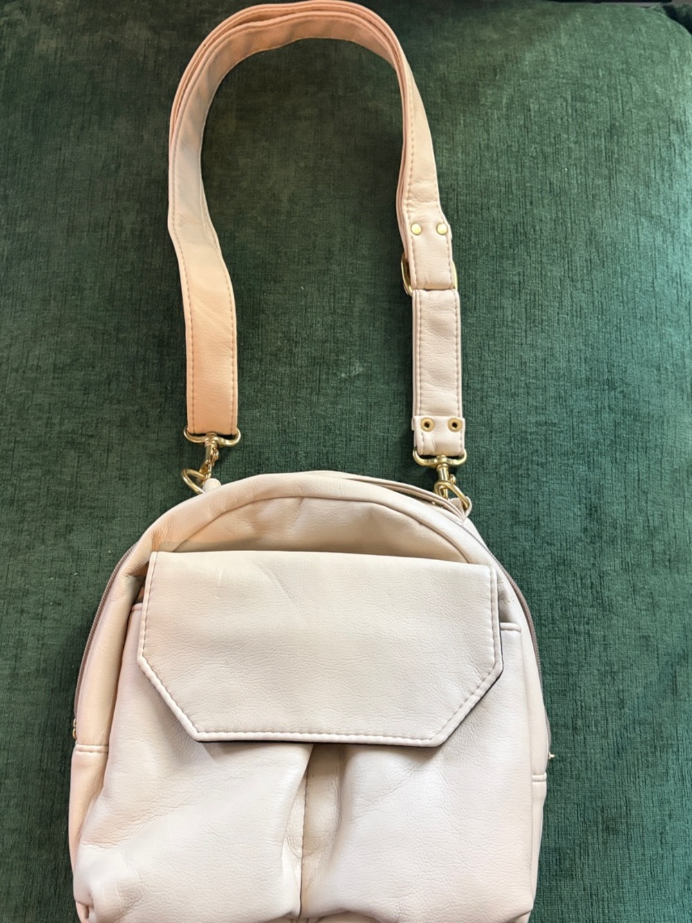 Cream Leather Shoulder Bag with Front Flap Pocket